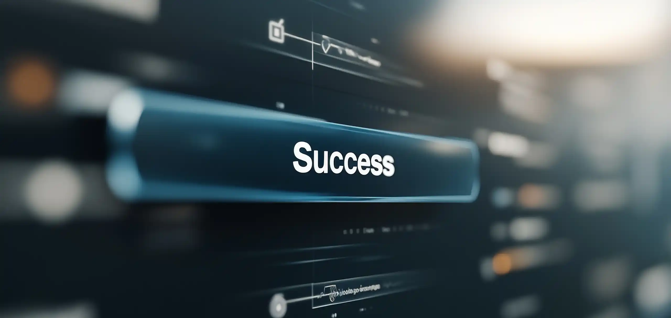 Snapshot of a computer screen showing various icons and a button labelled 'Success'
