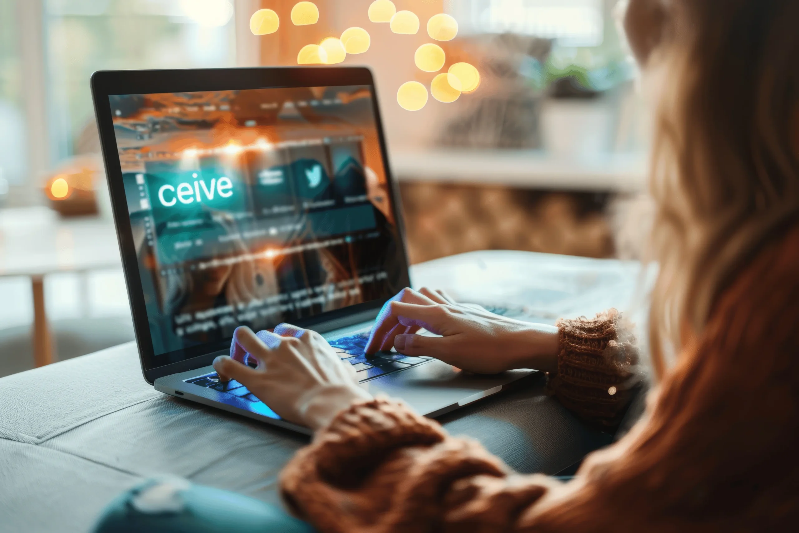 Lady on a laptop working on a content management interface